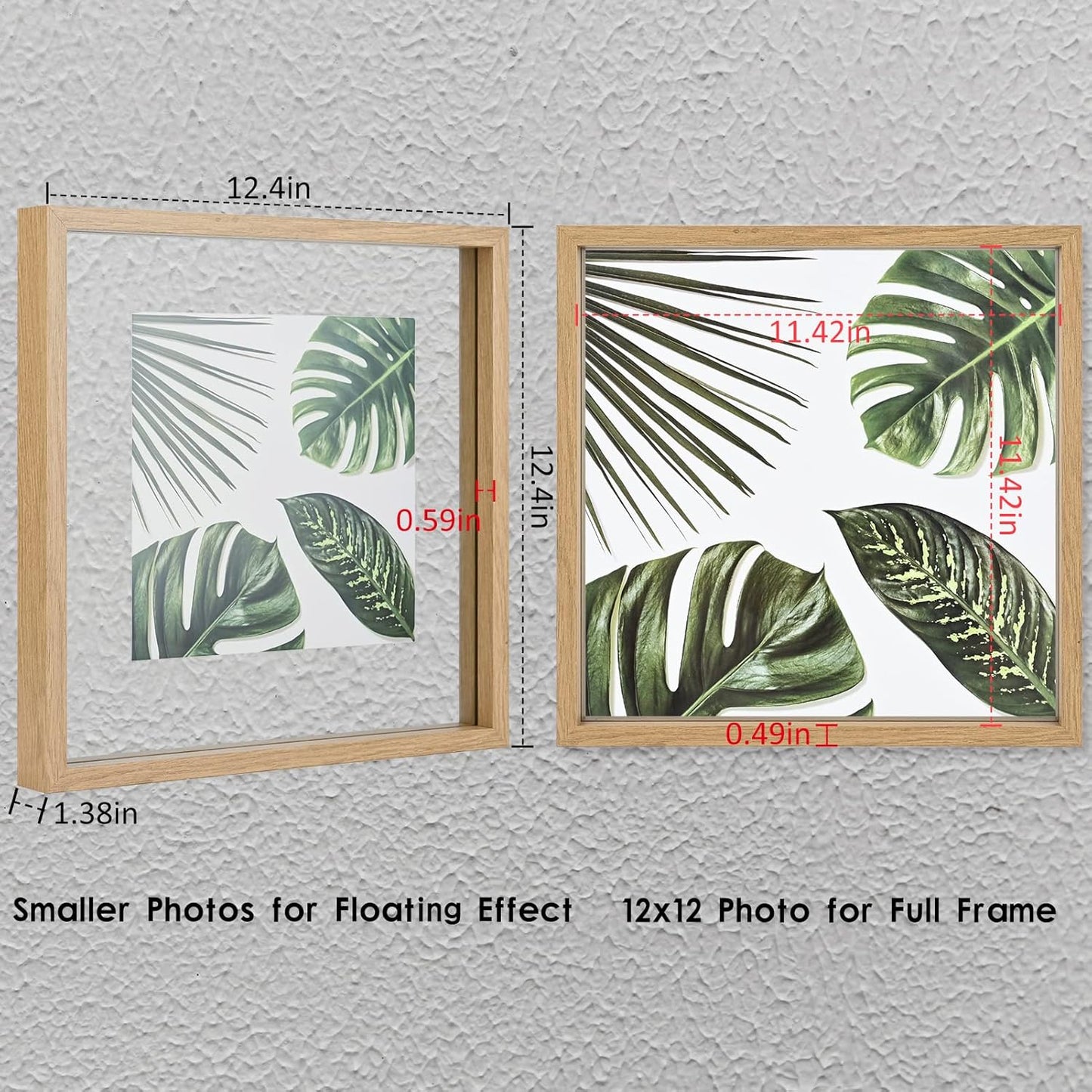 MUYE 11x14 Floating Frame Set of 2,Double Glass Rustic Frame,Display Any Size Photo up to 11x14,Wall Mount or Tabletop Standing,Natural