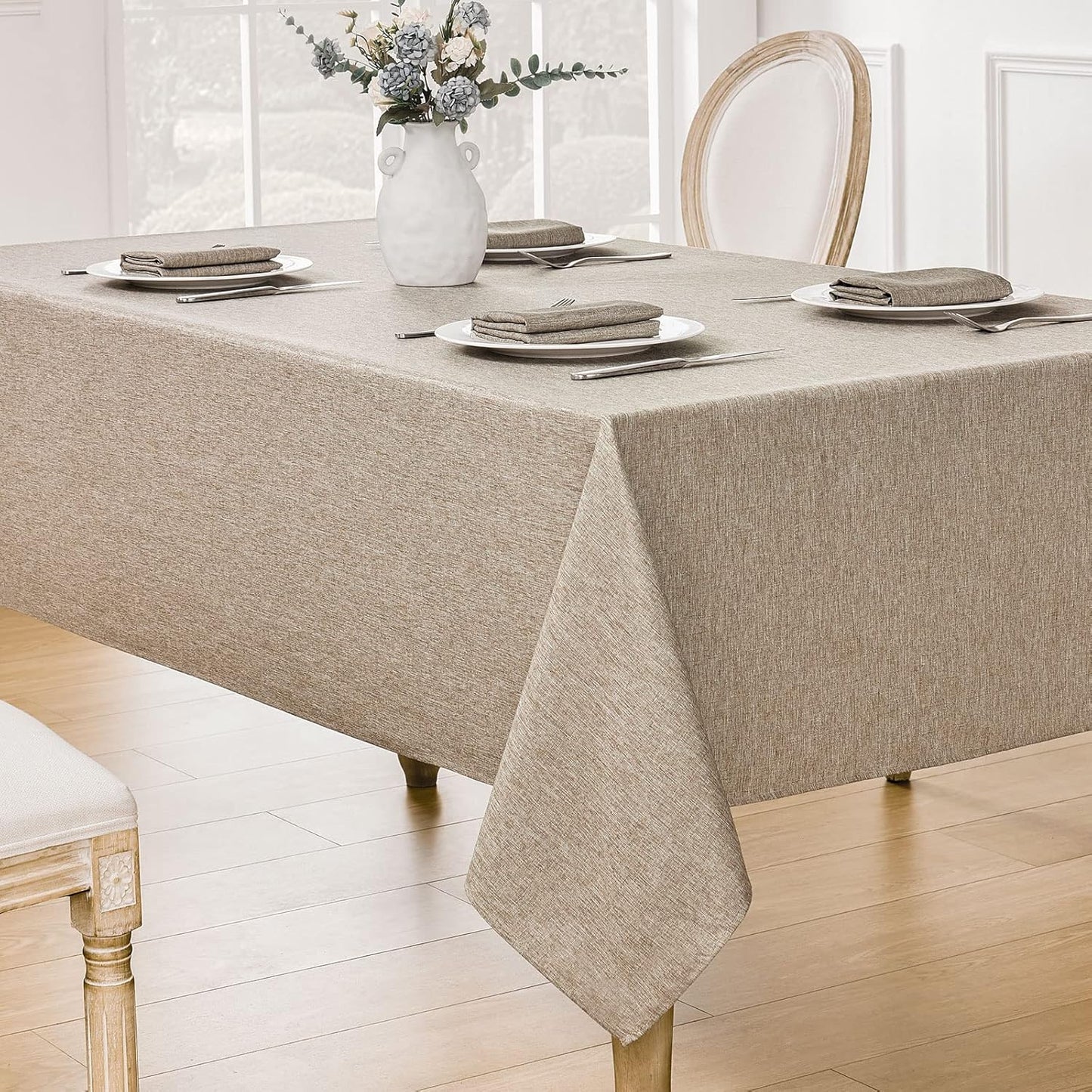 Veblandy Rectangle Tablecloth Waterproof Linen Textured Table Cloth Stain and Wrinkle Resistant Washable, Decorative Fabric Table Cover for Dining, Party and Camping (Sage Green, 52 * 70)