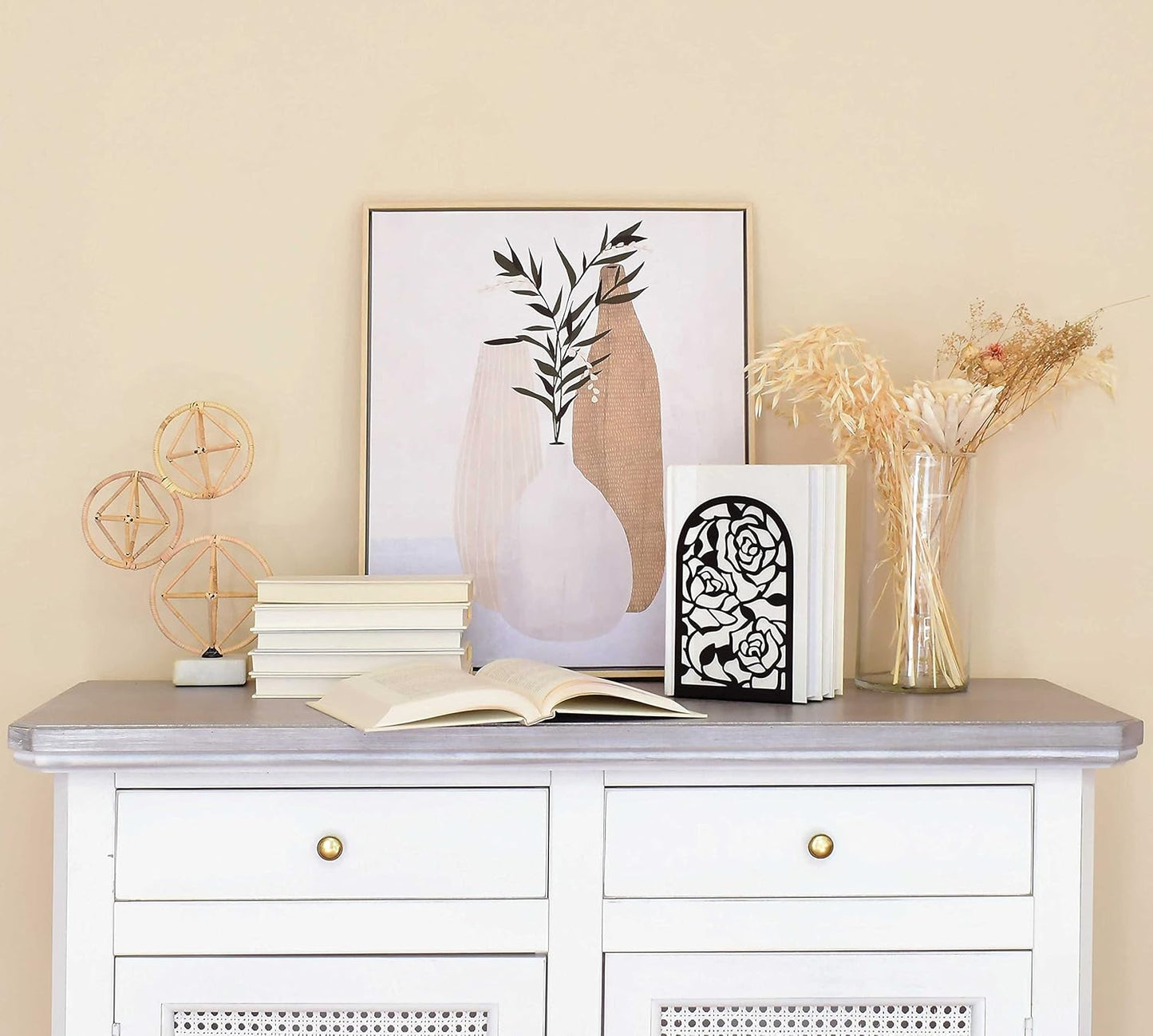 CNK Premium BookEnds - Heavy Duty Metal Book Stoppers for Home Office, Decorative Book Shelf Holders (Hummingbird Black)