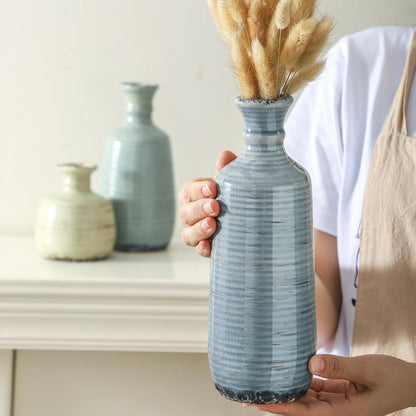 Ceramic Vase Set of 3 | Neutral Vase Home Decor with Handle | Pottery Modern Farmhouse Vases Pampas Grass Flower Vases for Home Decor Table Living Room Centerpieces Mantel Decor - Multicolor