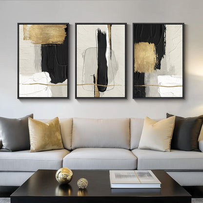 Large Framed Black and White Abstract Wall Art for Living Room, 3 Piece Big Modern Canvas Prints Paintings Artwork for Walls, Minimalist Abstract Art Pictures for Hallway, Office Wall Decor 24x36 In
