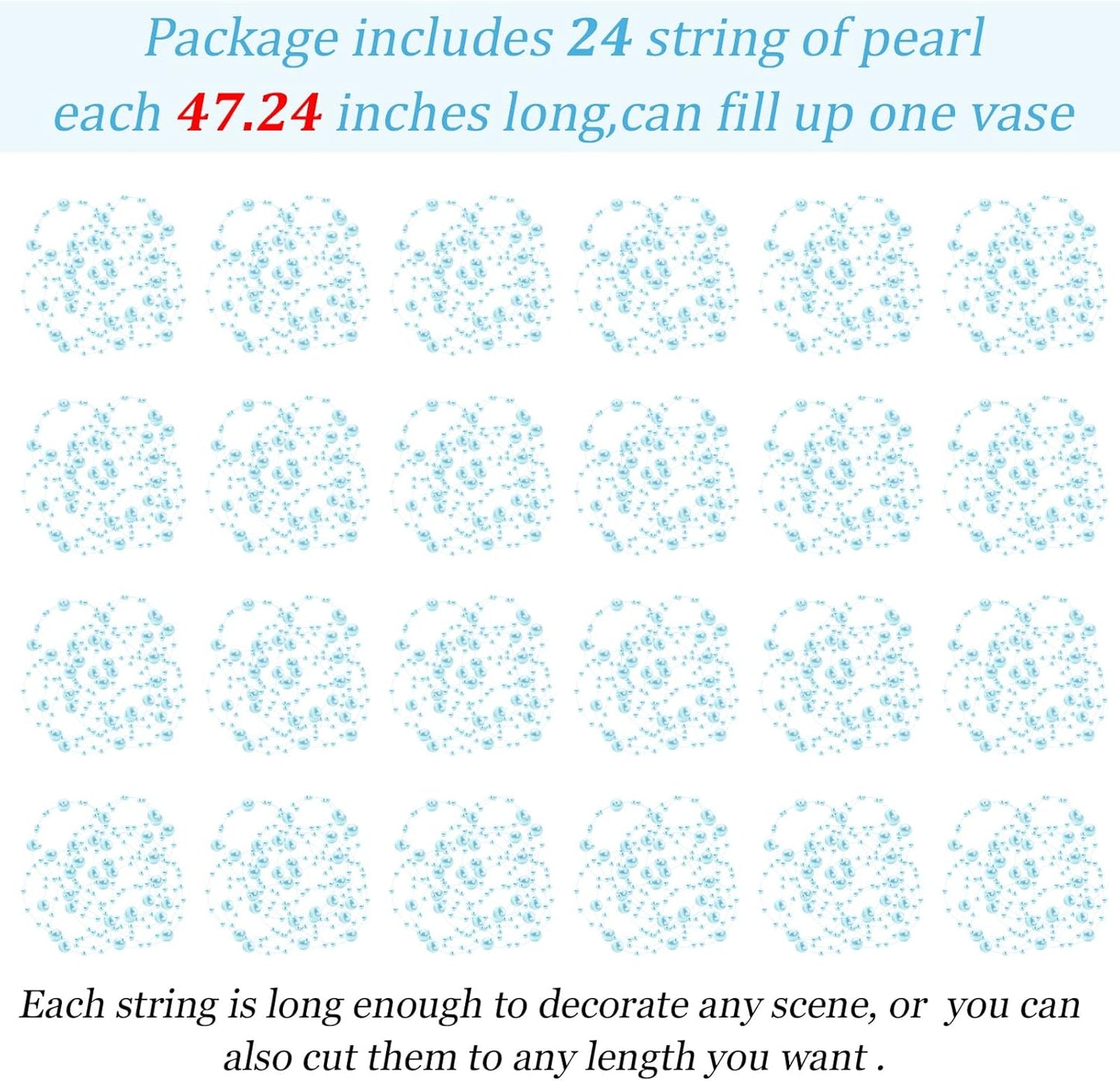 Tondiamo 24 Pcs Artificial Pearl String for Floating Candle Faux Pearls Beads String Garland Centerpiece Decoration for Vases Filler Wedding Spring Holiday Party Decor(Gold)