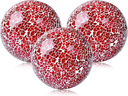 3 Pack Blue Decorative Orbs Mosaic Crack Glass Balls Decor Solid Sphere Globe Bowl Vase Fillers Holiday Living Room Mantle Basket Centerpiece 3.35 Inch