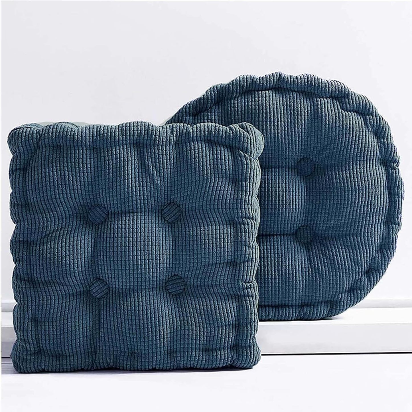2 Pack Large Square and Round Floor Cushions for Adults Meditation Floor Pillow Green Corduroy Floor Seat Pillows Cushion for Living Room Balcony Tatami Yoga,18x18 Inch