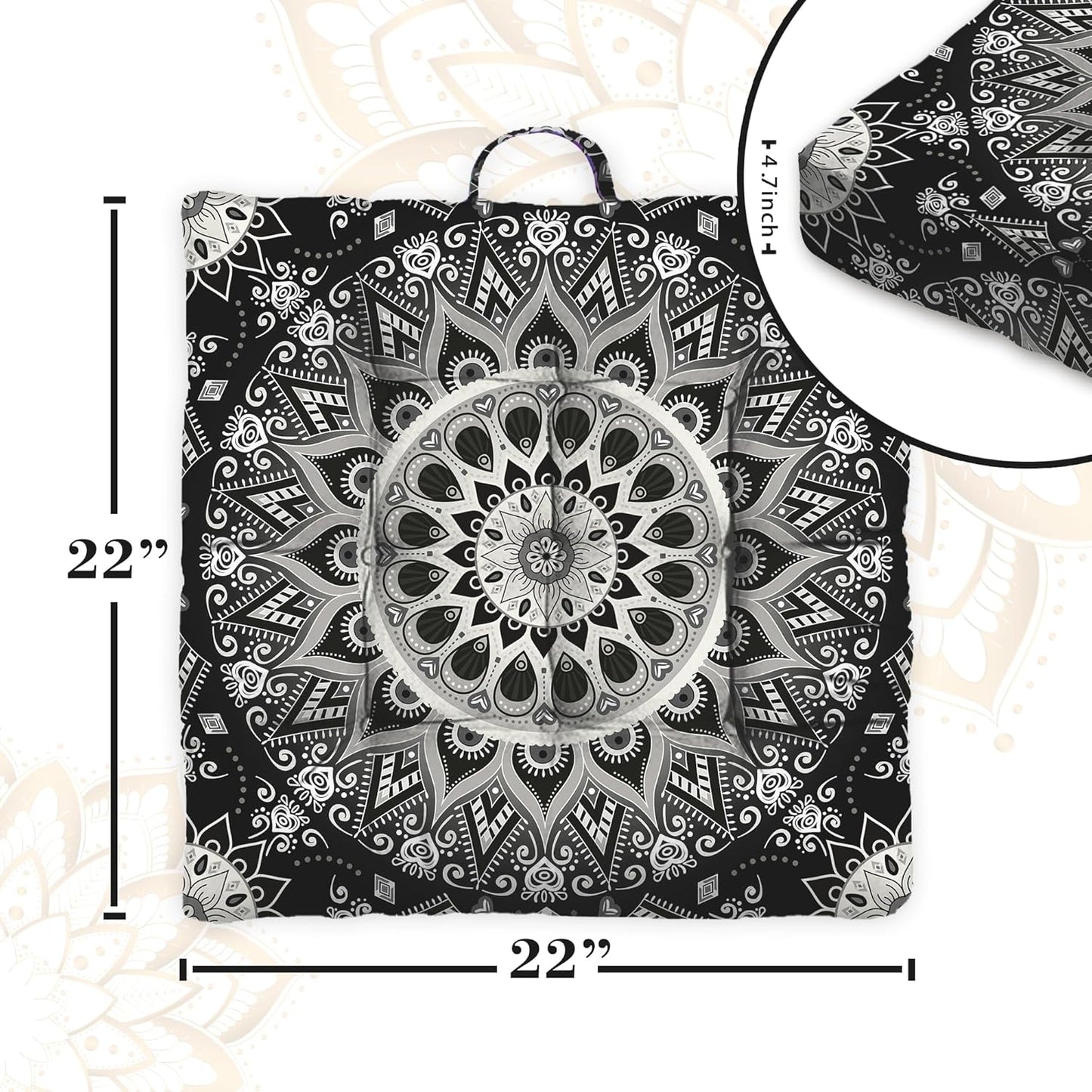Mandala Meditation Cushion, Boho Meditation Mat, Meditation Pillows for Sitting on Floor, Cushions for Sitting in Home and Outdoor, Square Floor Pillow Cushion Seating for Yoga Accessories 22'' X 22''