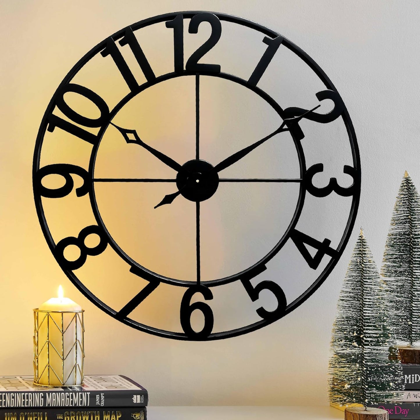 CLXEAST 30 Inch Large Wall Clock Modern, Oversized Roman Numeral Decorative Black Metal Wall Clock for Living Room Decor,House Warming Gifts New Home