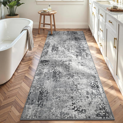 Ompaa 2x6 Rug Runners for Hallways Kitchen Runner Rug Non Slip Washable Grey Long Runner Rugs with Rubber Backing Soft Abstract Carpet Runner for Hallways, Kitchen, Bedroom, Bathroom, Entryway - Colors A