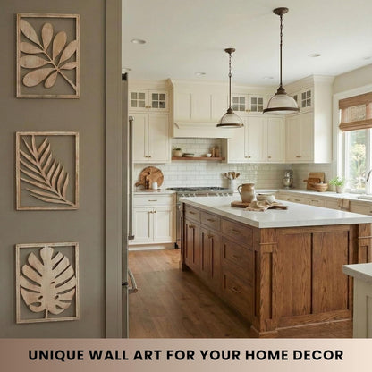 qmmp Modern Wooden Wall Sculptures - Set of 3 - Home Decor Accent - Large Wall Art for Living Room, Bedroom, Office - Easy Installation (Oak, Medium - Mountain and Sun)