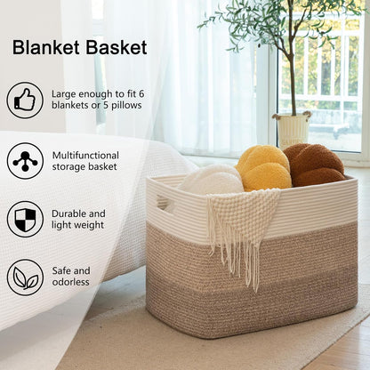 OIAHOMY Large Blanket Basket, 22”x17”x12” Rectangle Woven Baskets, Nursery Blanket Storage Living Room, Toy Storage With Handle, Large Baskets for Organizing-Gradient Yellow