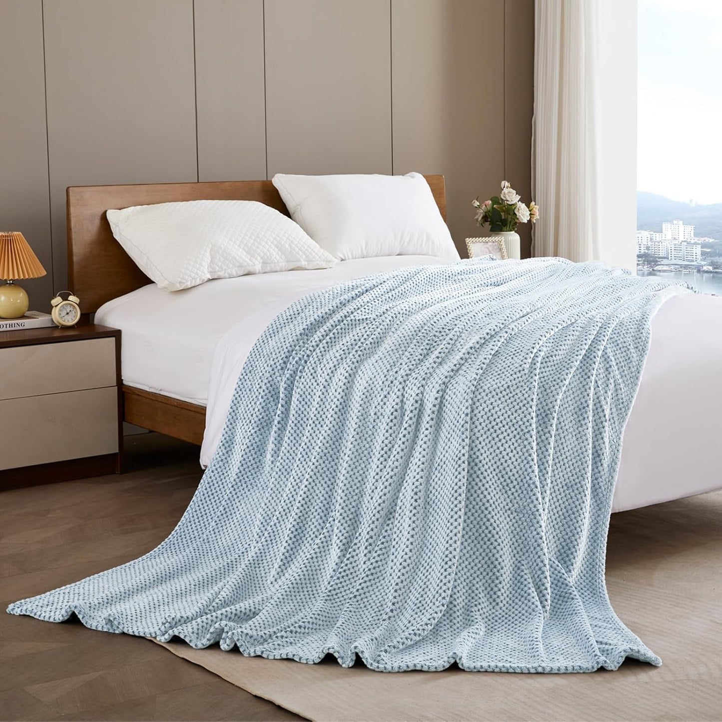 Exclusivo Mezcla Fleece Throw Blanket Extra Large, Super Soft and Warm Blankets for Couch, Sofa and Bed Waffle Textured, Cozy, Fuzzy and Lightweight (Slate Blue, 50x70 Inches)