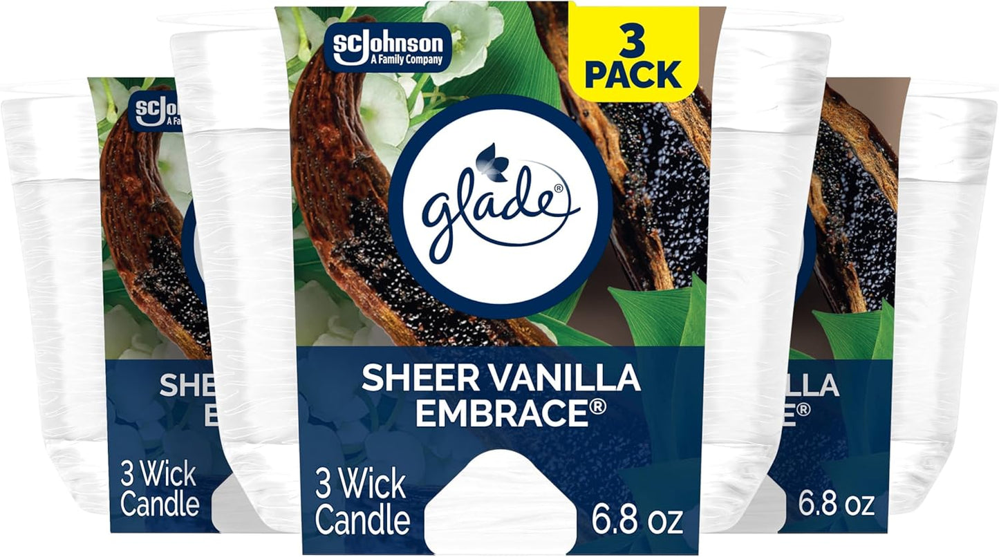 Glade 3-Wick Scented Candle Jar, Apple Cinnamon, Air Freshener Infused with Essential Oils, 6.8 Oz, 3 Count