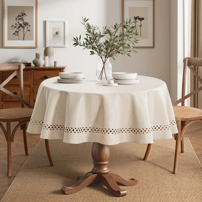 MIULEE Beige Rectangle Linen Polyester Tablecloth with Decorative Cutouts Spring Waterproof Stain Resistant & Shrink-Proof Table Cloth 52x70 inch Farmhouse Style for Dining Wedding and Outdoor