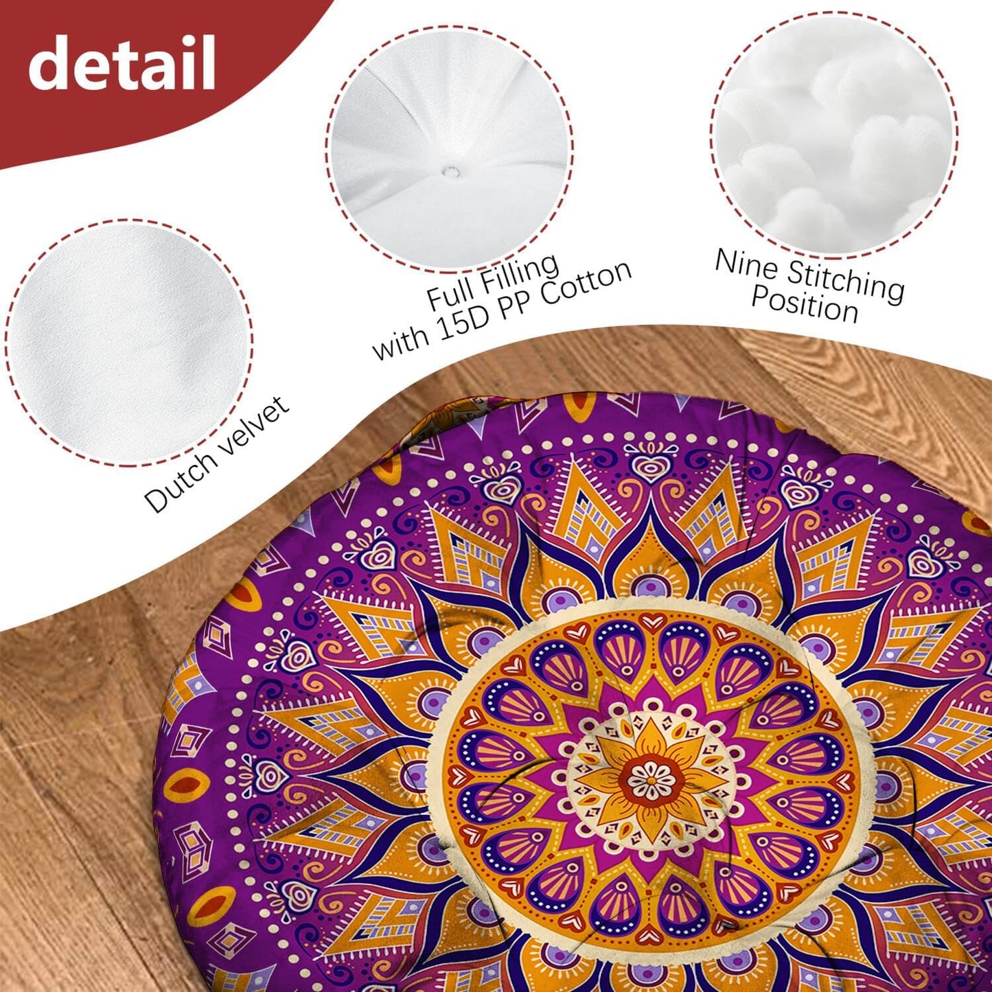 Mandala Meditation Cushion, Boho Meditation Mat, Meditation Pillows for Sitting on Floor, Cushions for Sitting in Home and Outdoor, Square Floor Pillow Cushion Seating for Yoga Accessories 22'' X 22''