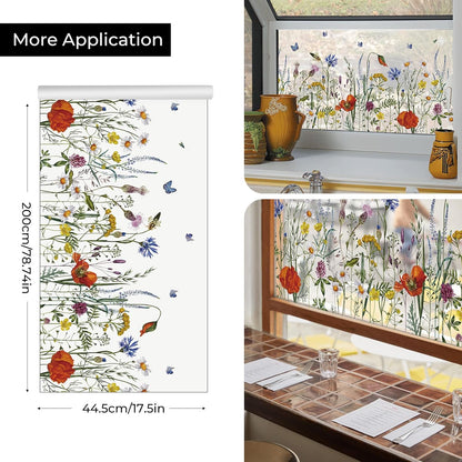ADD.HERES Window Privacy Film,Colorful Floral Window Stickers,Removable DIY Bouquet Static Clings, Decals for Home School Office Party Supplies, Wildflower Reverie‌, 17.5 x 78.7 in