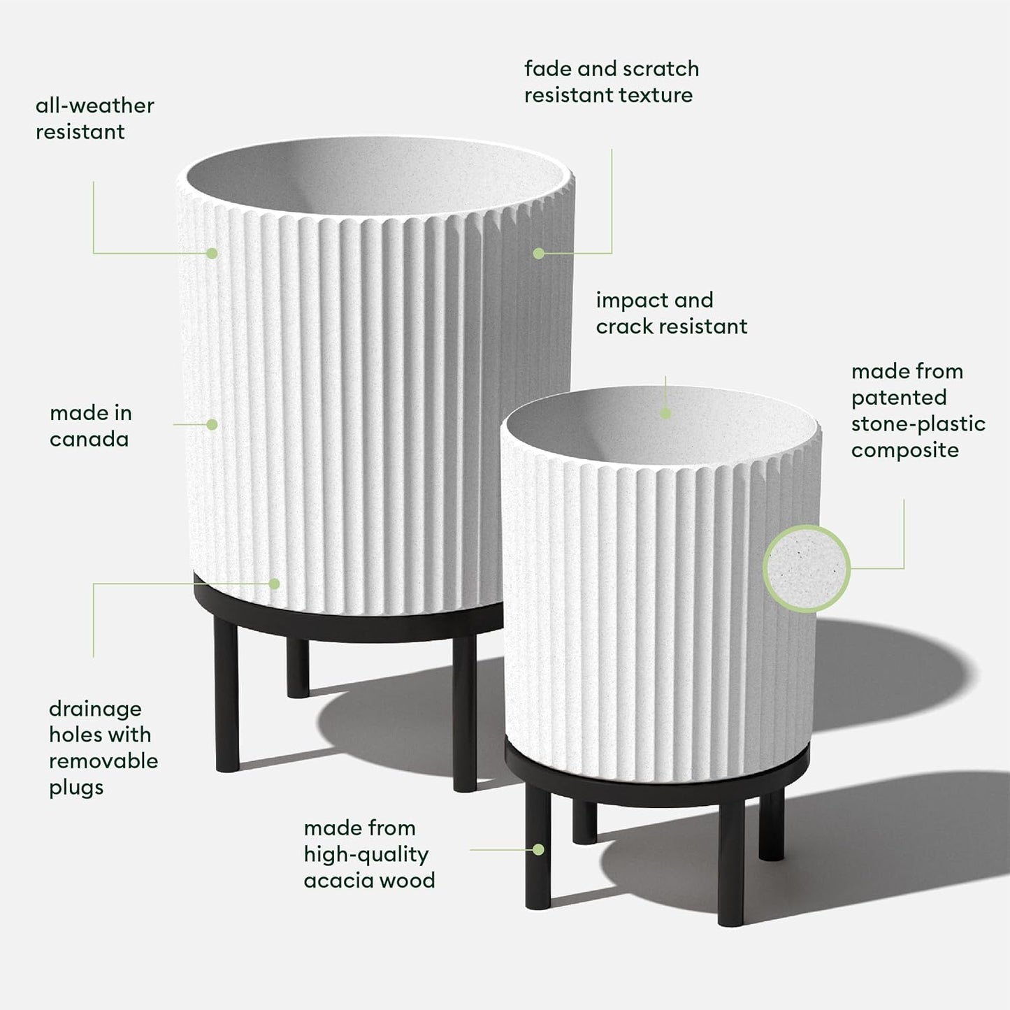 Veradek Demi Series Round Planter w/ Stand for Porch/Patio | Durable Plastic-Concrete & Wooden Stand | Modern Décor for Tall Plants, Flowers