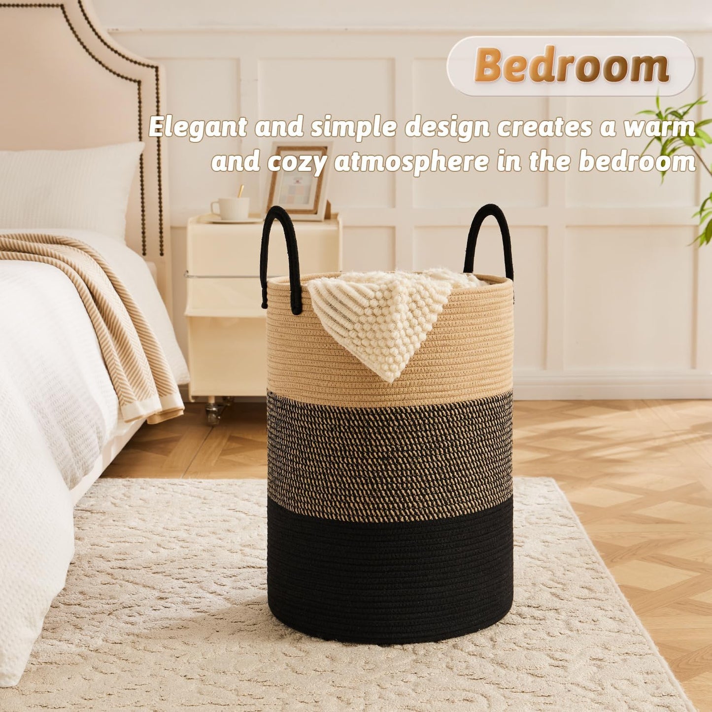 Artfeel Laundry Basket,Woven Cotton Rope Laundry Hamper,60L for Decor Storage of Dirty Clothes,Toys and Blankets in Bathroom,Baby Room and Living Room