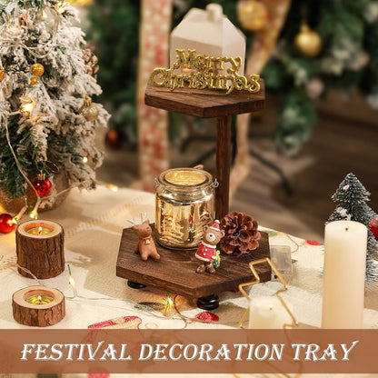 Tikea Farmhouse Wood Display Riser, 10 in. Farmhouse Pedestal Stand for Kitchen Bathroom Counter Decor, Round Display Tray for Soap Dispenser and Plant (Brown)