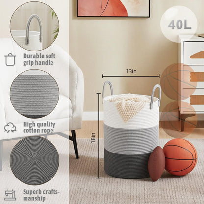 Artfeel Laundry Basket,Woven Cotton Rope Laundry Hamper,60L for Decor Storage of Dirty Clothes,Toys and Blankets in Bathroom,Baby Room and Living Room