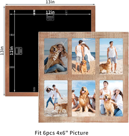 YESKAY 4x6 Picture Frame Collage for Wall Decor, Multiple Photo Collage Frames with Tempered Glass, 7-Opening for 4 x 6 Picture Frames, Rustic Brown, 1 Pack