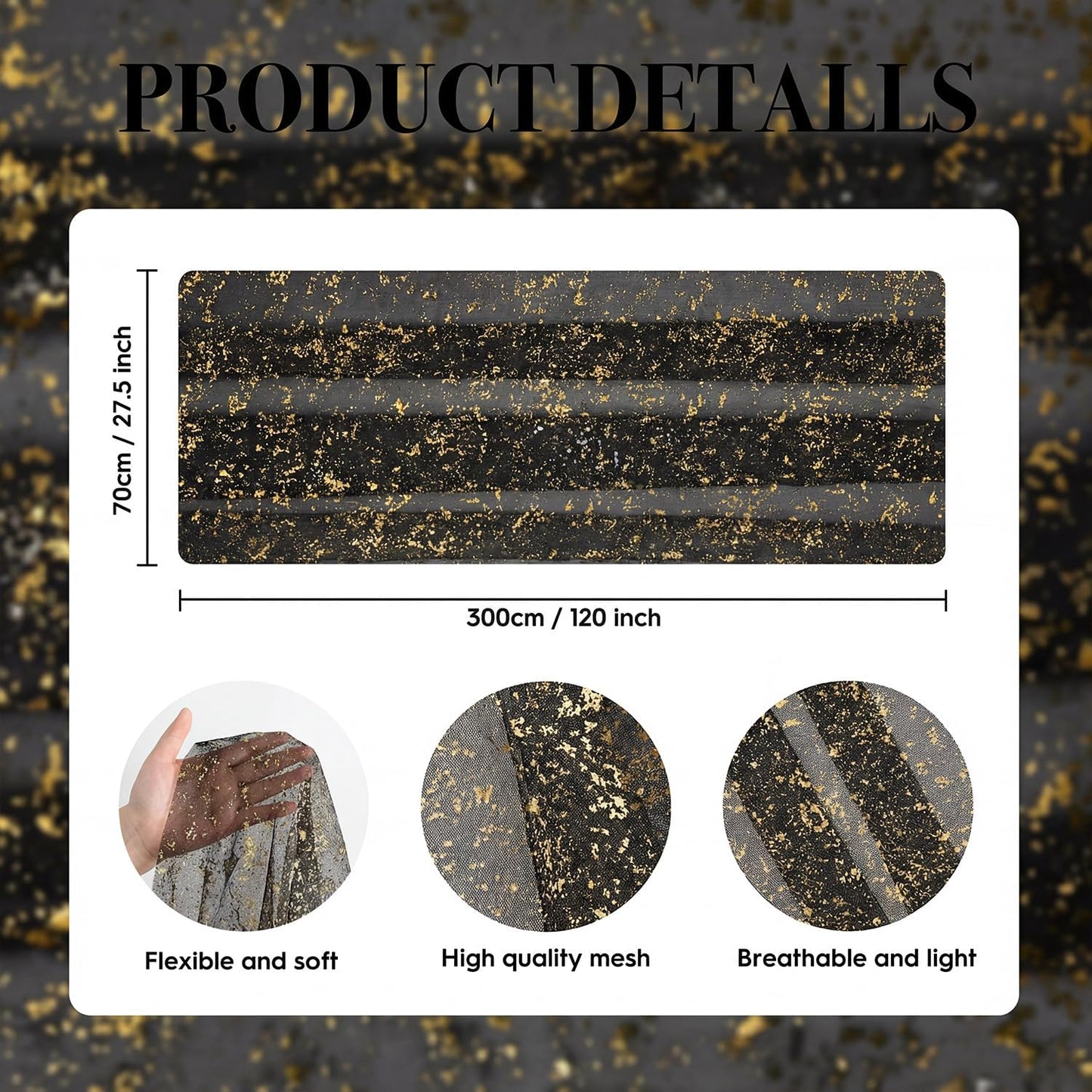Artoid Mode Beige Gold Gauze Table Runner 120 Inch 10FT, Glitter Metallic Foil Sheer Dining Wedding Anniversary Holiday Birthday Table Decor for Home Party