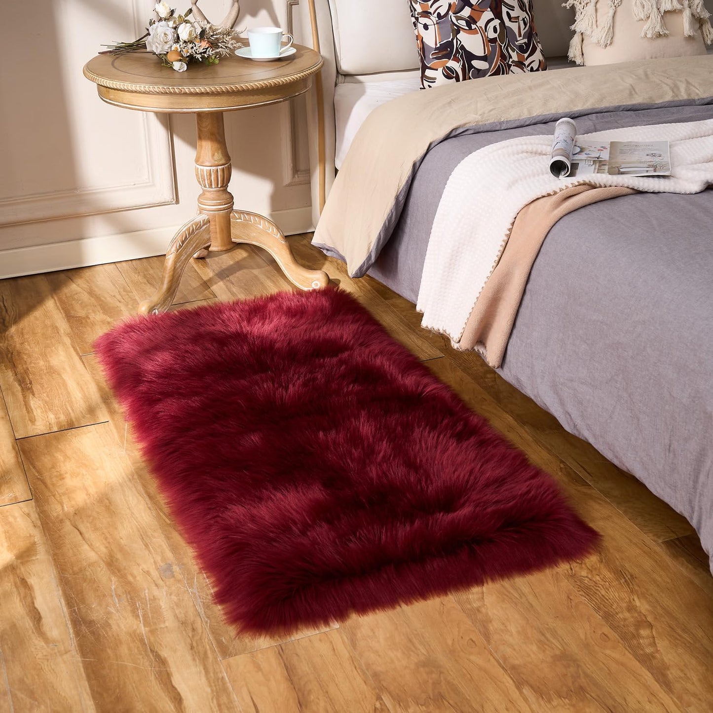 EasyJoy Ultra Soft Fluffy/Fuzzy Shaggy Area Rug Faux Fur Chair Cover Seat Pad for Bedroom Floor Sofa Living Room (2 x 6 ft Sheepskin, Beige)