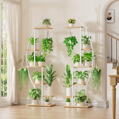 BACEKOLL Plant Stand Indoor with Grow Lights, 6 Tiered Tall Plant Shelf, 63" Metal Plant Stand for Indoor Plants Multiple, Half-Moon Plant Rack Display Shelf, 2 Pcs Plant Holder for Living Room, Patio
