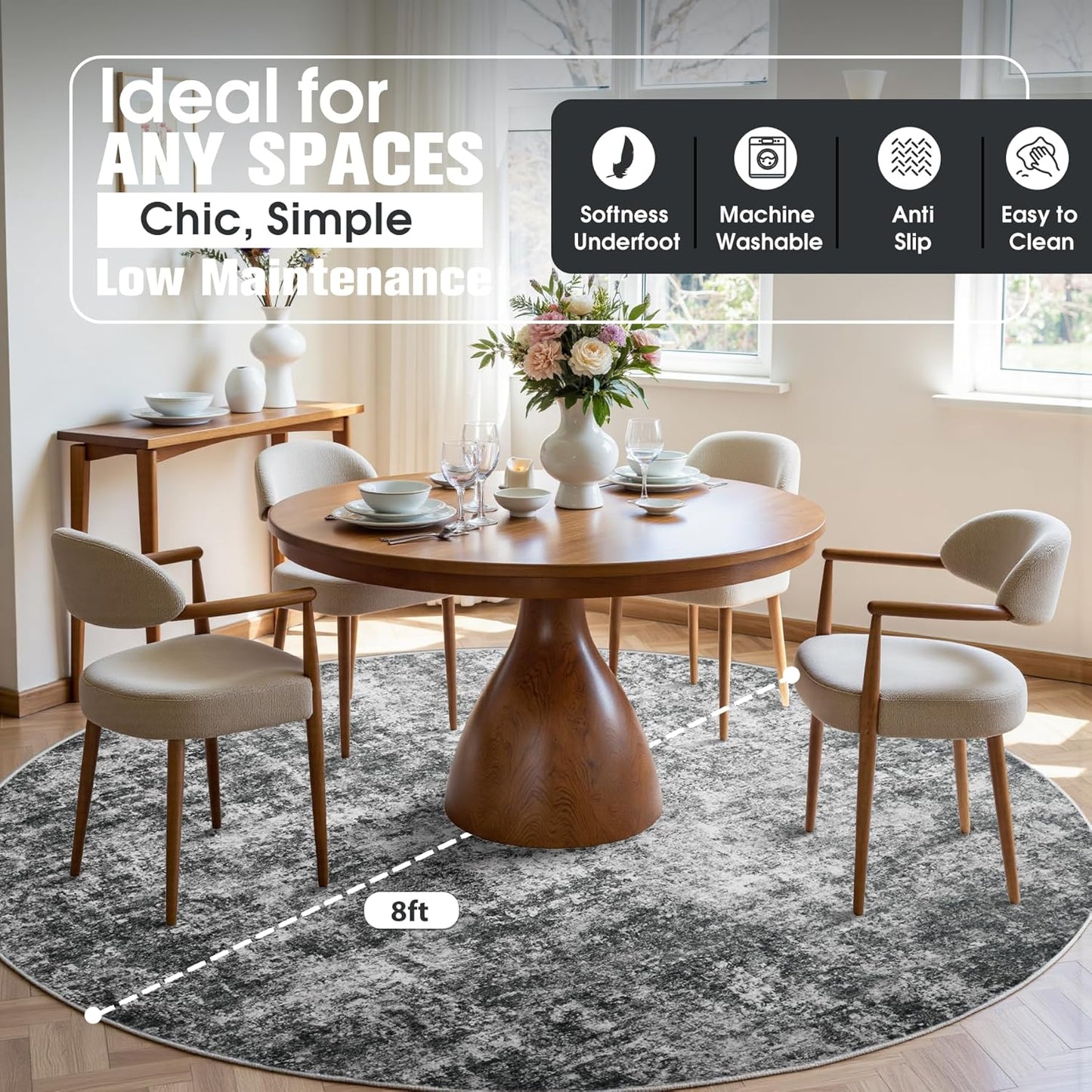 8x10 Area Rugs for Living Room Rug Washable: Abstract Large Rug for Dining Room Bedroom Carpet Non Slip 8 by 10 Indoor Modern Nursery Home Office Blue Grey