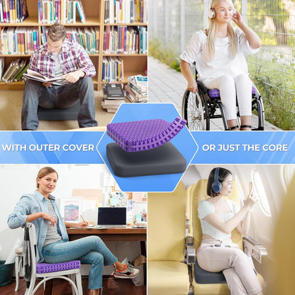 TushGuard Gel Seat Cushion for Long Sitting, Enlarged & Thickened Patent Design, Breathable Cooling for Office Chair, Soft Car Seat Cushion for Wheelchair (Standard, Black)