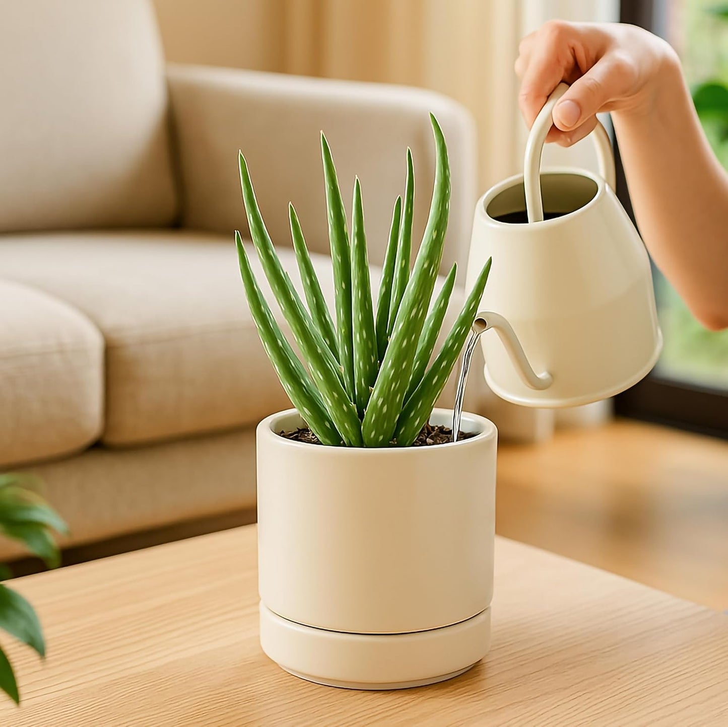 D'vine Dev Set of 2 Plants Pots, 6.5 Inch Ceramic Planter Pot for Plants with Drainage Hole and Saucer, White, 94-V-C-1