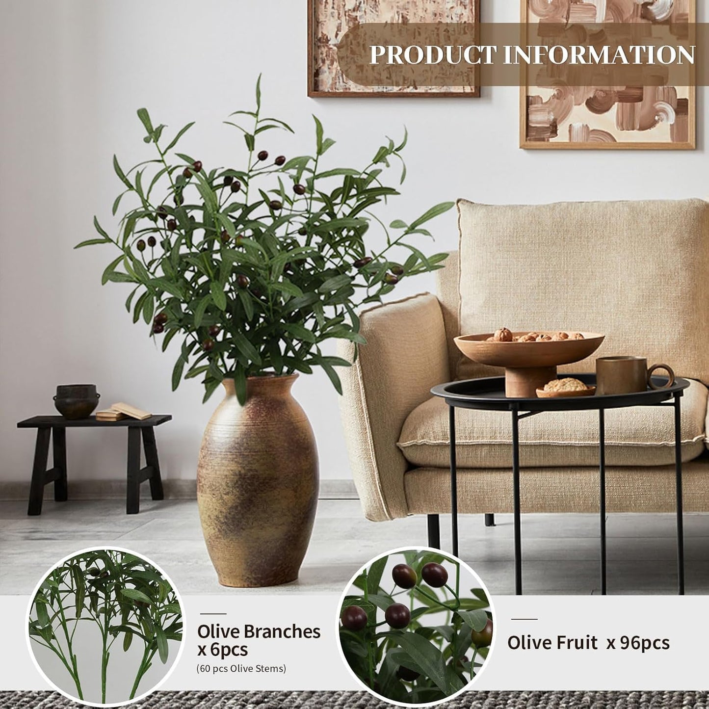 Leftover 6PCS 18Inch Faux Olive Branches for Vase,Artificial Olive Tree Branches,Fake Plants,Greenery Stems,Eucalyptus Stems,Green Leaves for Centerpieces Decoration,Home Decor,Coffee Table Decor