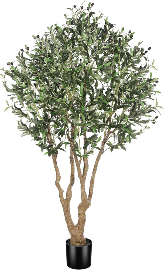 LYERSE Faux Olive Tree 7ft - Artificial Olive Tree Indoor with Large Branches and Realistic Fruits - Fake Olive Tree with Sturdy Base for Modern Home Office House Decor