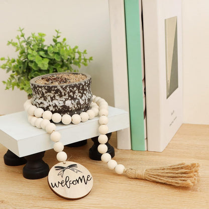 Meplait Love Wooden Bead Garland with Tassel, Decorative Beads Home Decor Farmhouse Tassel Garland Boho Decor for Tiered Tray（38in）