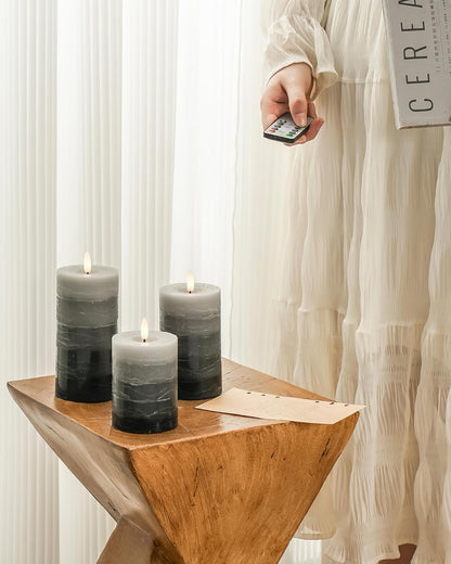 Stmarry Ivory Flameless Candles with Remote and Timer, Real Wax Made LED Pillar Candles Battery Operated with 3D Flickering Flame - 3" x 4",5",6" - Set of 3