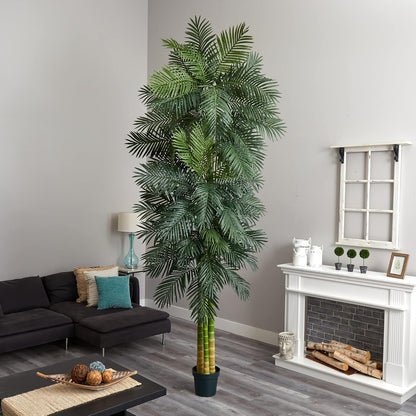 Nearly Natural 6.5ft Artificial Golden Cane Palm Tree, Lifelike Silk Indoor Palm With Three Textured Trunks Flexible Fronds Nursery Planter, Low Maintenance