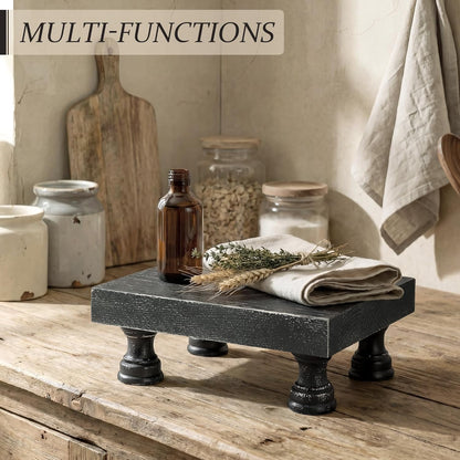 EOSAHR Farmhouse Riser for Room Decor : Decorative Pedestal Stand For Display Your Home Decorations and Uniquely Soap Stand - Rustic Bathroom Counter Tray and Kitchen Decor (Natural Wood)