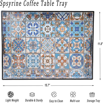 Spsyrine Serving Tray with Handles, Plastic Decorative Tray for Coffee Table, Living Room, Home Decor, Dianthus