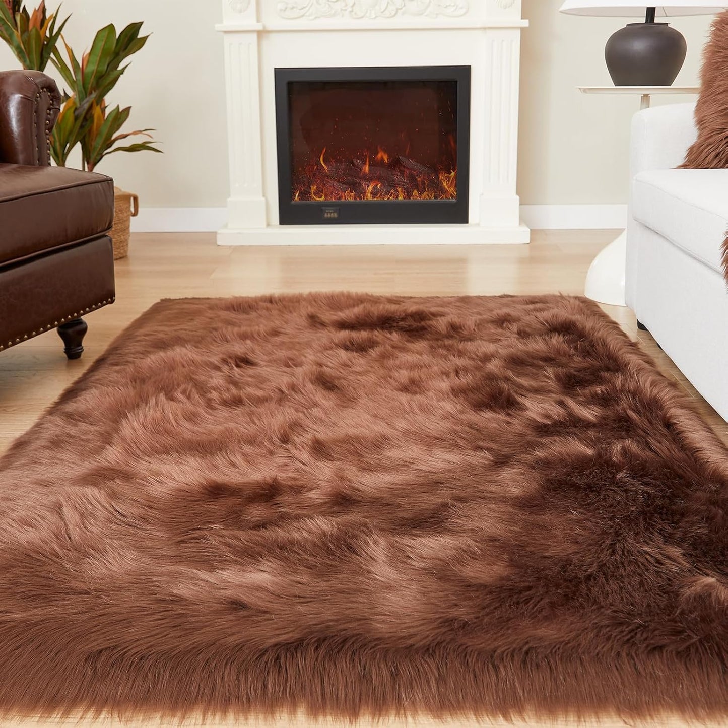 EasyJoy Ultra Soft Fluffy/Fuzzy Shaggy Area Rug Faux Fur Chair Cover Seat Pad for Bedroom Floor Sofa Living Room (2 x 6 ft Sheepskin, Beige)