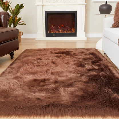 EasyJoy Ultra Soft Fluffy/Fuzzy Shaggy Area Rug Faux Fur Chair Cover Seat Pad for Bedroom Floor Sofa Living Room (2 x 6 ft Sheepskin, Beige)