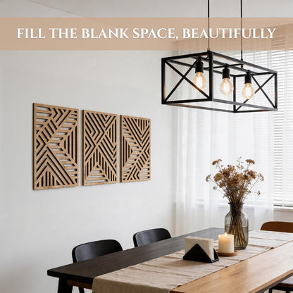 qmmp Modern Wooden Wall Sculptures - Set of 3 - Home Decor Accent - Large Wall Art for Living Room, Bedroom, Office - Easy Installation (Oak, Medium - Mountain and Sun)