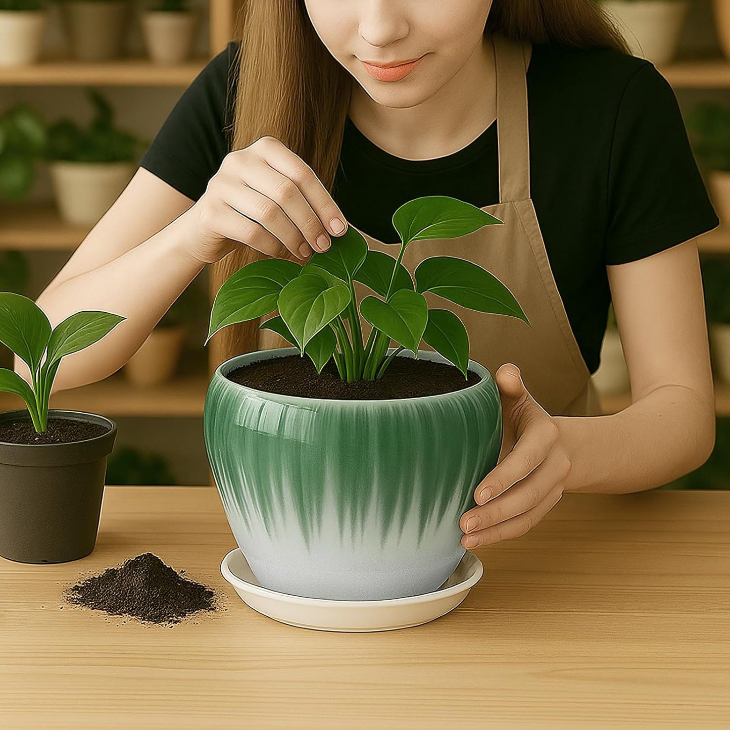Deep Dream 6 Inch Plant Pots- Ceramic Planter Pot with Drainage Hole and Saucer, Round Flower Pot for Indoor Outdoor Succulent, Snake Plants and Cactus, Blue