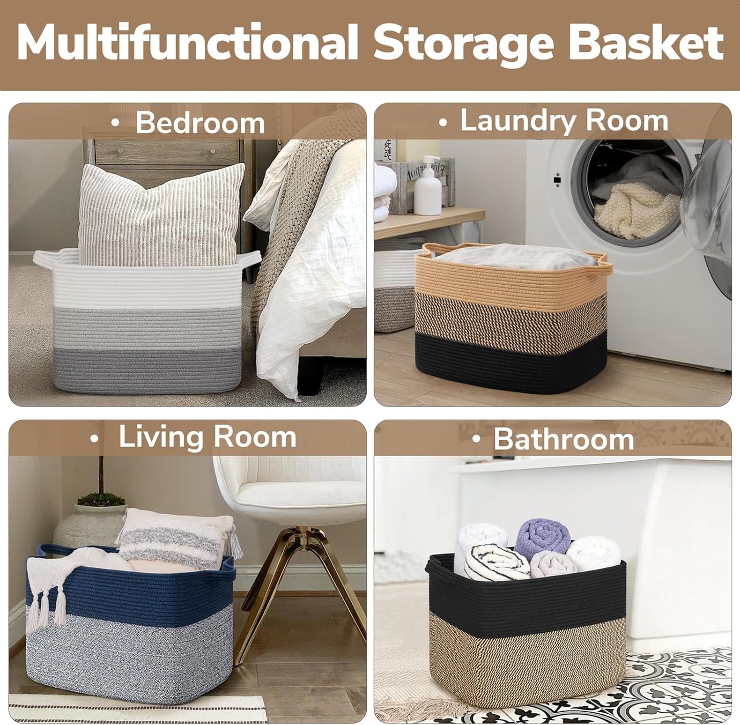 Goodpick Cube Storage Bins - Towel, Book, Cloth, Shoes, Closet Shelf Woven Baskets for Office, Baby Laundry, Toys, 13''x10''x9''