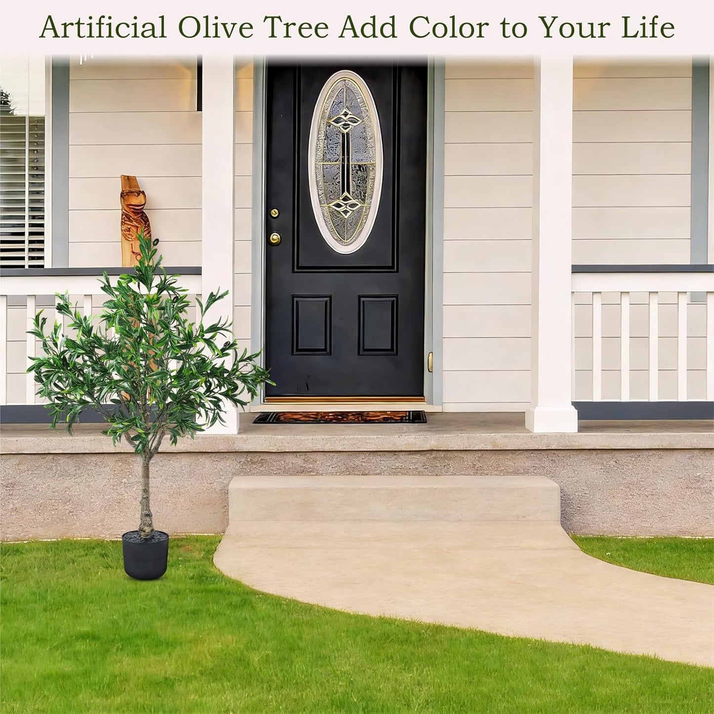 Artificial Olive Trees Indoor Outdoor,3.6FT Faux Olive Trees Potted Artificial Plants,Fake Olive Tree with Planter Realistic Fruits,Natural Wood Trunk Leaves Tree for Home Office Garden Living Room