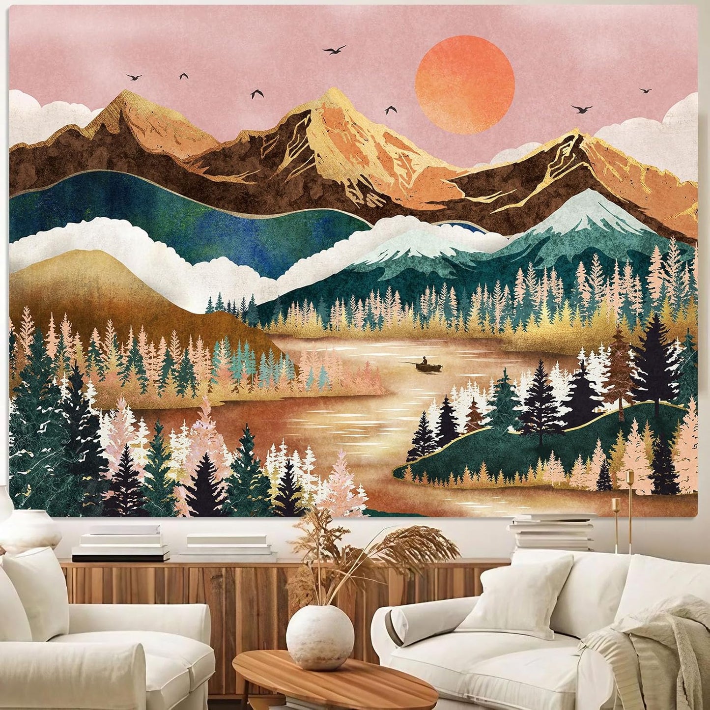 Zussun Black and White Tapestry Starry Night Mountain Tapestries for Bedroom Aesthetic Moon and Stars Tapastry's Wall Hanging Dark Nature Forest Wall Tapestry for Living Room Dorm (48'' × 36'')