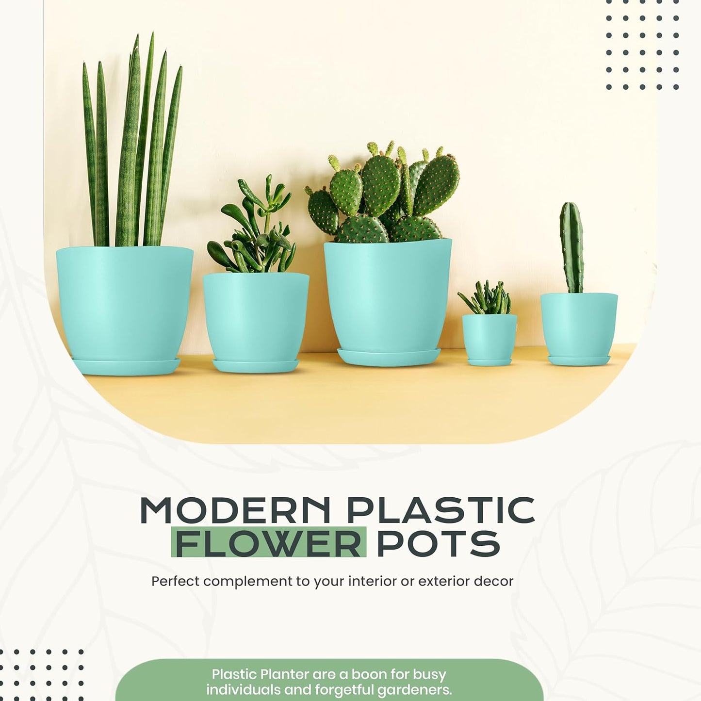 Utopia Home Plant Pots Indoor with Drainage Holes – Set of 5 White Plastic Flower Pots (7/6.6/6/5.3/4.8 Inch) – Modern Planters for Indoor Plants, Room & Office Décor, Great Stocking Stuffers