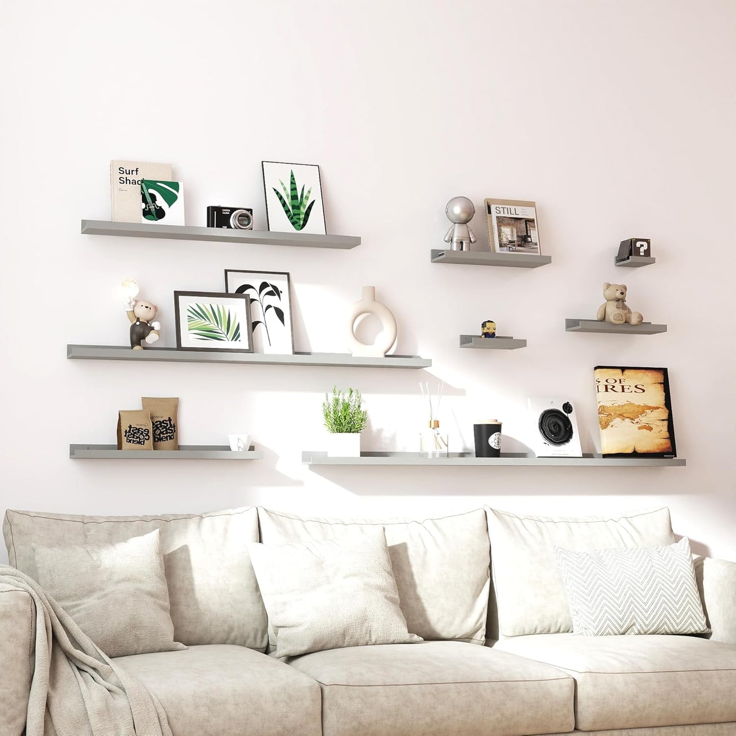 White Floating Shelves for Wall Decor, Wall Mounted Wood Storage Shelf for Bedroom, Living Room, Bathroom, Kitchen, Nursery, Display Picture Ledge Shelf with Lip Set of 2-14 Inches, White