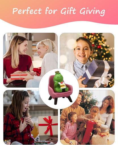 Refintural Miniature Frog Eating Cake Figurine - Funny Shelf Desk Decoration - Perfect Cute Frog Gift (Pink Sofa)