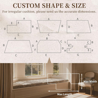 Custom Size Bench Cushion, Custom Bench Cushions for Indoor Furniture, 75D Foam Furniture Window Seat Cushion, Breakfast Nook, Mudroom, Banquette Bench Cushion, Non-Slip Bottom, Pipe Design