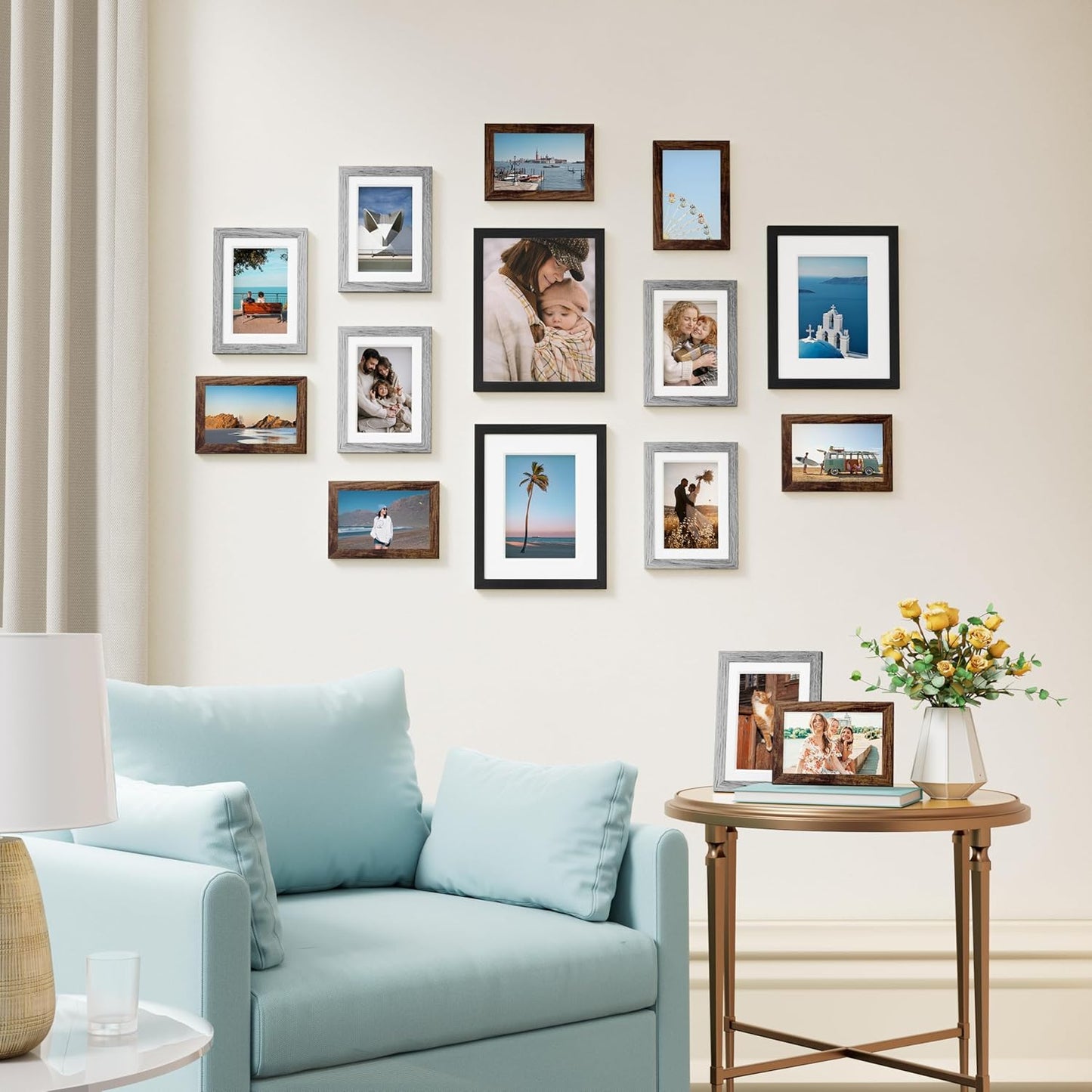 Vittanly 15 Pack Picture Frames Collage Wall Decor for Mounting or Tabletop Display, Gallery Frame Set for Family, Multi Sizes Including 3pcs 8x10, 6pcs 5x7, 6pcs 4x6, Black