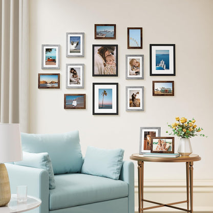 Vittanly 15 Pack Picture Frames Collage Wall Decor for Mounting or Tabletop Display, Gallery Frame Set for Family, Multi Sizes Including 3pcs 8x10, 6pcs 5x7, 6pcs 4x6, Black