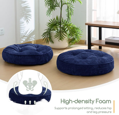 HIGOGOGO 6" Extra Thick Floor Pillow Cushion for Adults, Meditation Cushion Pillow, Large Square Floor Sitting, Tufted Corduroy Cover, for Tatami Living Room or Yoga, 22x22 Inch, 2Pack, Dark Grey